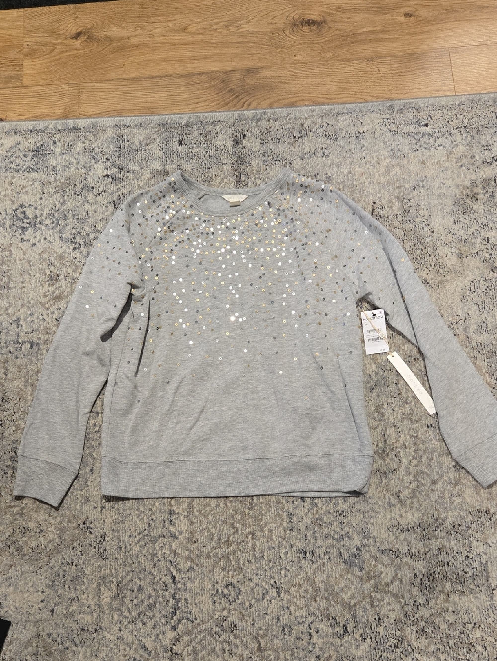 Grey Sweatshirt with Silver and Gold Sequin Embellishment